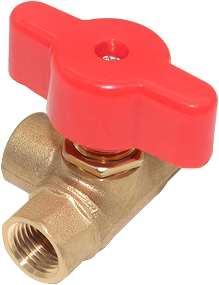 3-Way L-Port 1/4"NPT Female Brass Ball Valve Anti-Rust Forged Brass Shut Off Valve Fitting with Red Plastic Handle