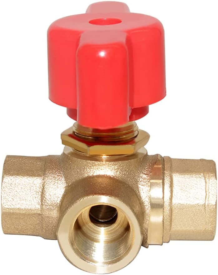 3-Way L-Port 1/4"NPT Female Brass Ball Valve Anti-Rust Forged Brass Shut Off Valve Fitting with Red Plastic Handle