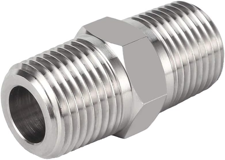 Hex Nipple 1/8"NPT Male x 1/8"NPT Male Threaded Stainless Steel 304 Threaded Nipple Pipe Fittings for Brew Kit Home Piping Pack of 5