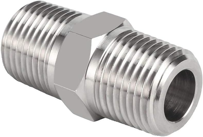 Hex Nipple 1/8"NPT Male x 1/8"NPT Male Threaded Stainless Steel 304 Threaded Nipple Pipe Fittings for Brew Kit Home Piping Pack of 5