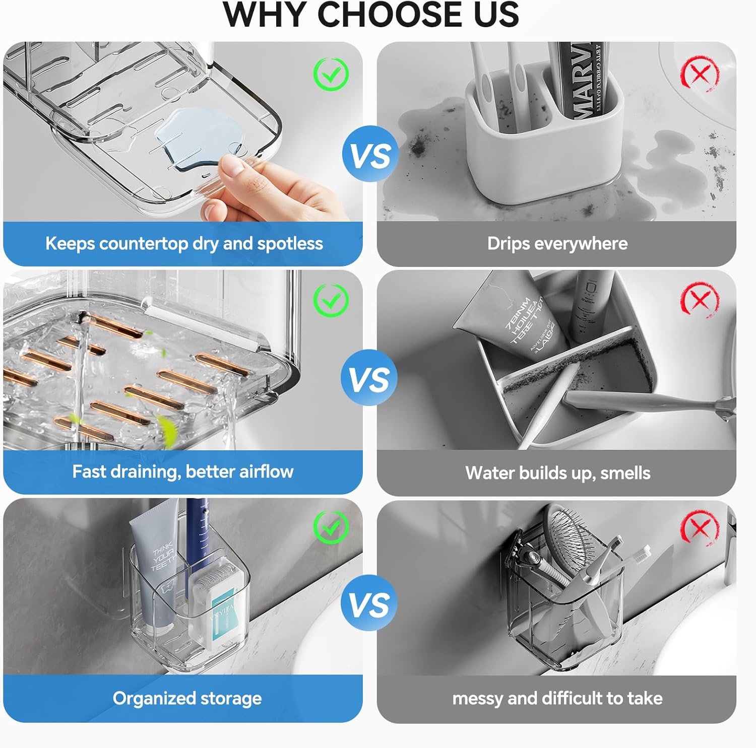 Toothbrush Holders for Bathrooms, 3 Slots Detachable Electric Toothbrush Holder Wall Mounted with Divider, Removable Tooth Brush and Toothpaste Holder Organizer for Bathroom/Kitchen/Office