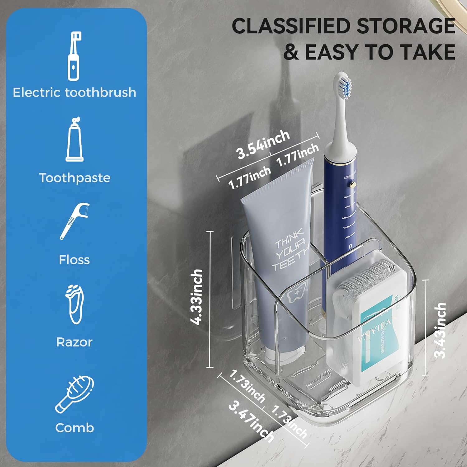 Toothbrush Holders for Bathrooms, 3 Slots Detachable Electric Toothbrush Holder Wall Mounted with Divider, Removable Tooth Brush and Toothpaste Holder Organizer for Bathroom/Kitchen/Office