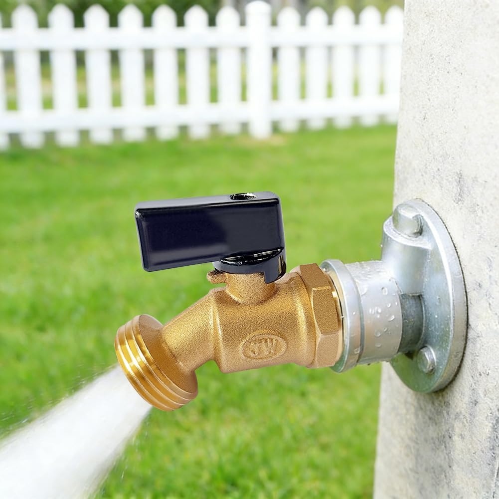 Brass Outdoor Spigot Hose Bibb Valve 1/2" Male NPT Inlet x 3/4" Male GHT Threaded Garden Hose Outlet Connector