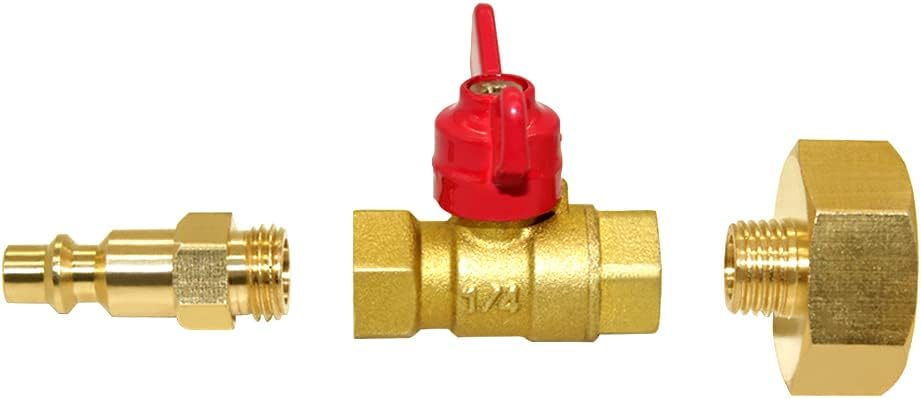 Brass Winterize Blowout Adapter Kit 1/4" Male Quick Connect to 3/4" Male or Female GHT Thread with Ball Valve Fitting Pack of 2