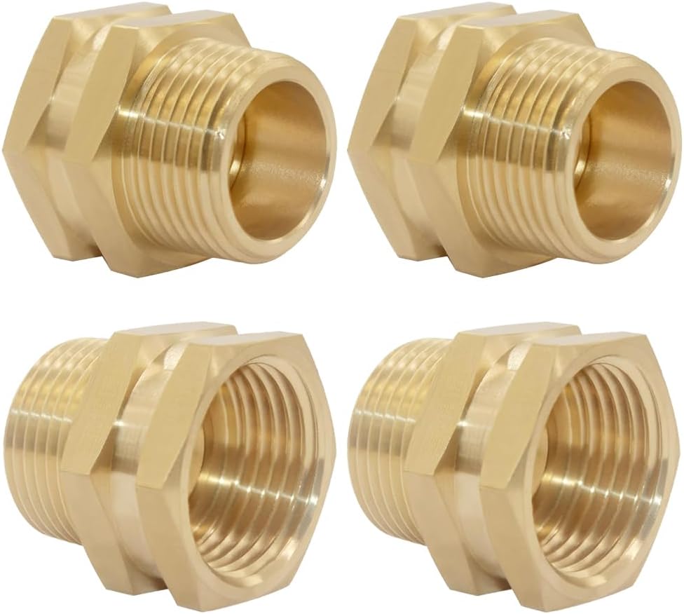 3/4" Female GHT Thread x 3/4" Male NPT Thread Brass Pipe Fittings Adapter Pack of 4