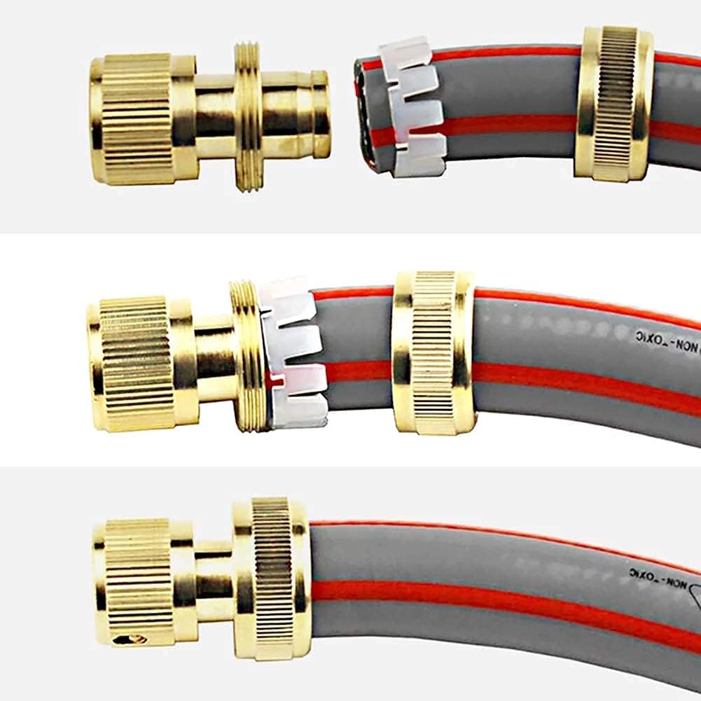 1/2" ID Hose Solid Brass Fitting Closed Flow Garden Tools Quick Repair Damaged Leaky Adapter Garden Water Irrigation Quick Connector Pack of 2