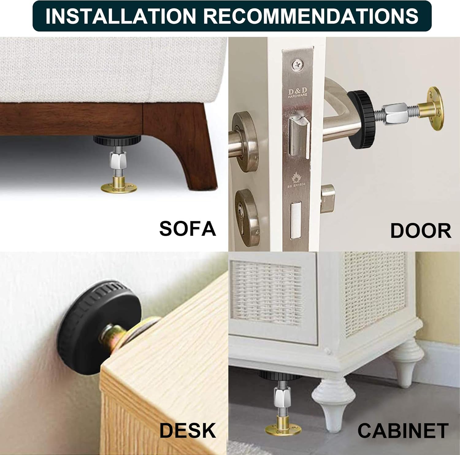 Adjustable Threaded Bed Frame Anti-Shake Tool, Headboard Stoppers, Bedside Anti Shake Tool for Beds Cabinets Sofas, 4PCs, 30-68mm