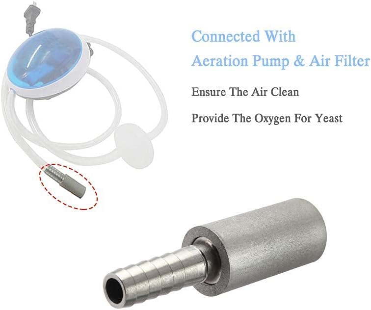 Aeration Stone 0.5 Micron Stainless Steel Oxygenation Diffusion Stone 1/4" Barb for Home brewing Wine Beer Soda + 20 Inch Silicone Hose Pack of 2