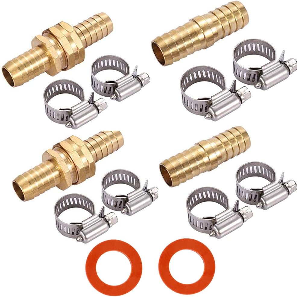 2Sets 5/8 Inch Aluminium Garden Hose Mender End Repair Kit,2Pcs 5/8 Barb Splicer Mender,Water Hose End Mender with Stainless Steel Clamp,Female and Male Hose Connector 2Sets with 2Splicers