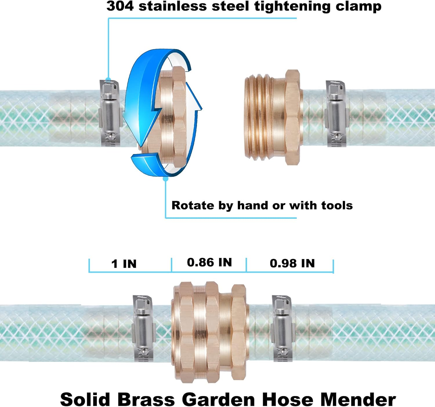 2Sets 5/8 Inch Aluminium Garden Hose Mender End Repair Kit,2Pcs 5/8 Barb Splicer Mender,Water Hose End Mender with Stainless Steel Clamp,Female and Male Hose Connector 2Sets with 2Splicers