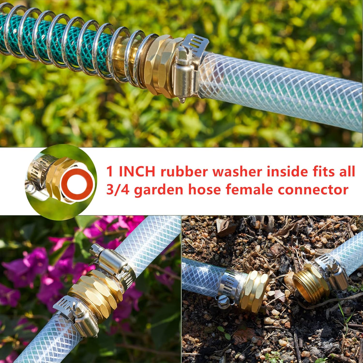 2Sets 5/8 Inch Aluminium Garden Hose Mender End Repair Kit,2Pcs 5/8 Barb Splicer Mender,Water Hose End Mender with Stainless Steel Clamp,Female and Male Hose Connector 2Sets with 2Splicers