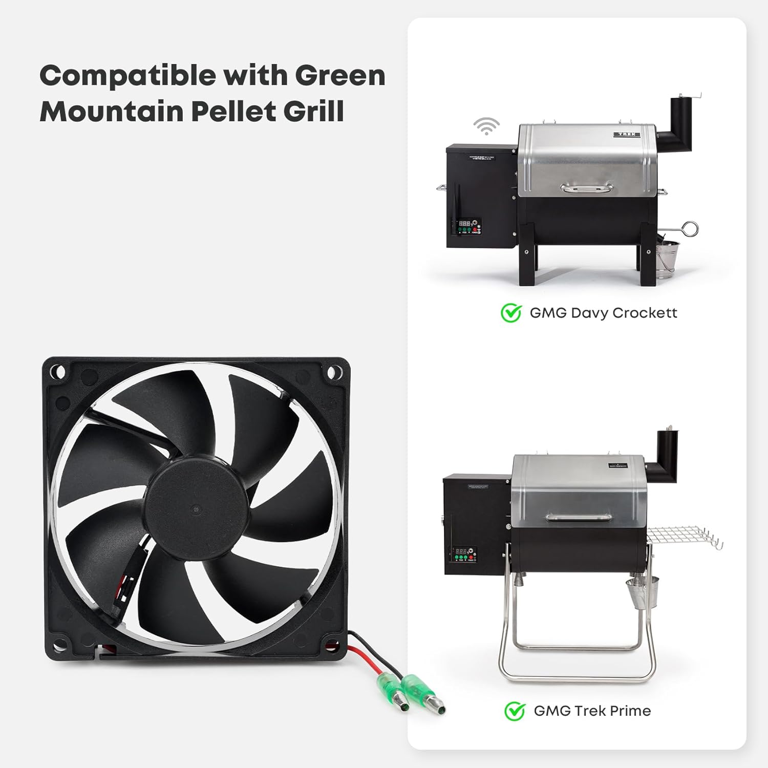 12V Fan Replacement Kit for Green Mountain Davy Crockett and Trek Grill, Combustion Fan for GMG Parts P-1011