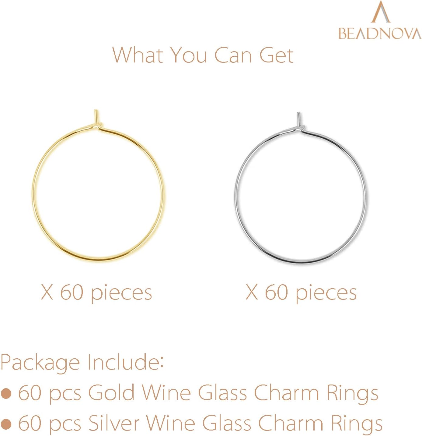 Wine Glass Charm Rings 120pcs Gold and Silver Plated 25mm Beading Charm Rings Wine Glass Marker for Birthday Party Wedding Festival Favor