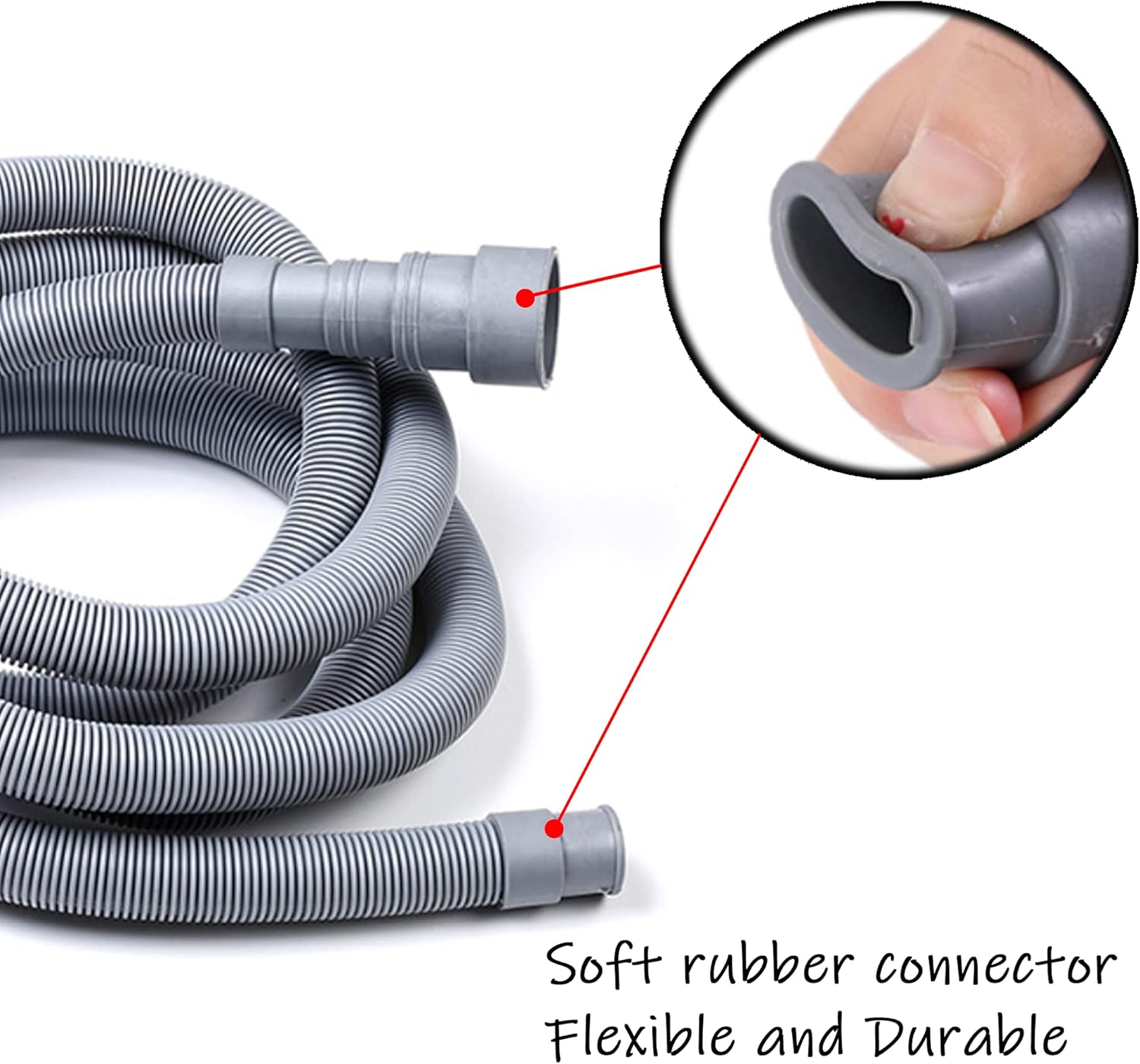 6 Feet Universal Washing Machine Drain Hose Flexible Dishwasher Drain Hose Extension Kits Corrugated Washer w/ 2 Clamps 1 adapter 1 U-Bend Holder