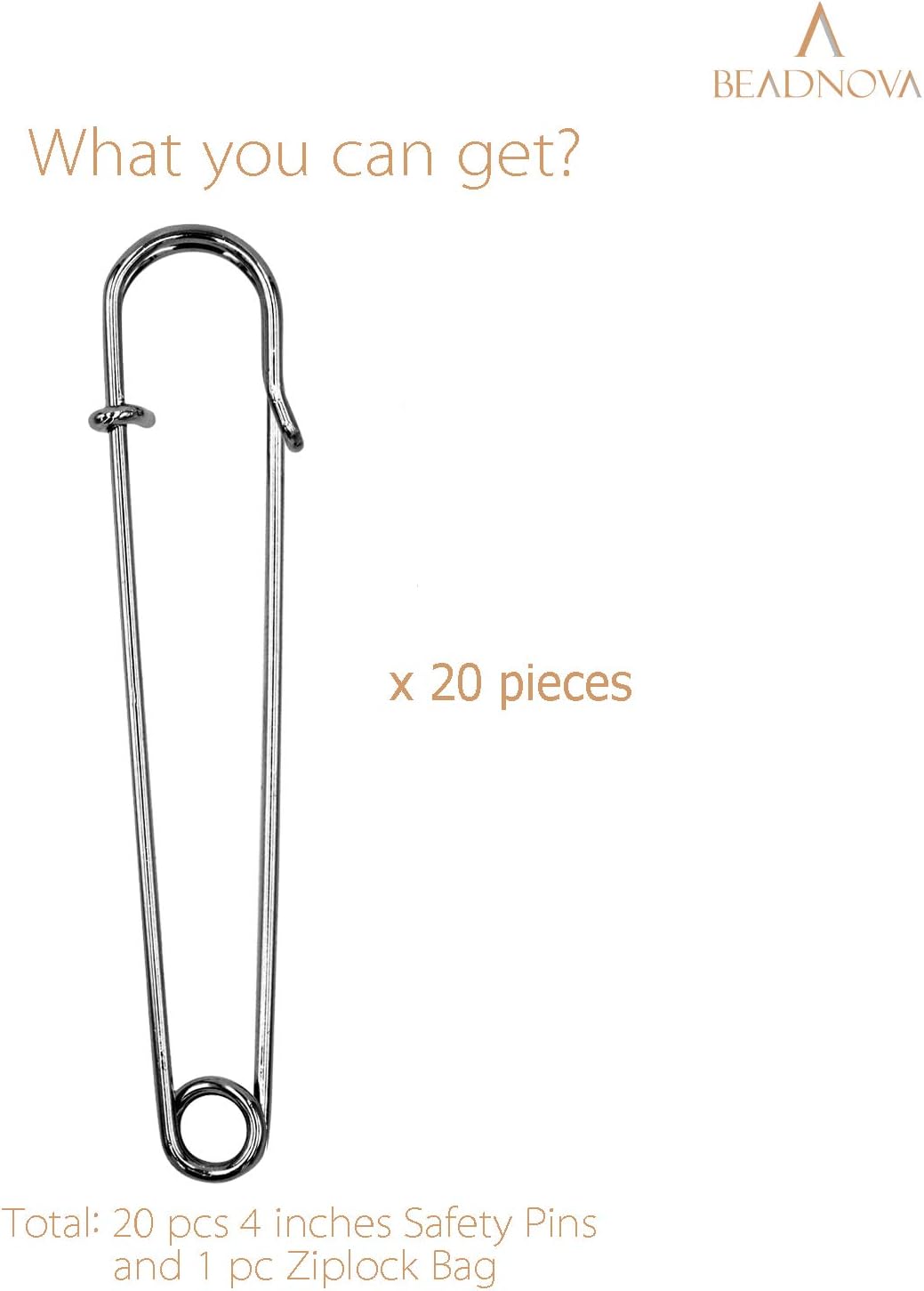 4 Inch Large Safety Pins for Clothes Big Heavy Giant Safety Pin for Fashion, Sewing, Quilting, Blankets, Upholstery, Laundry and Craft 10cm, 20pcs