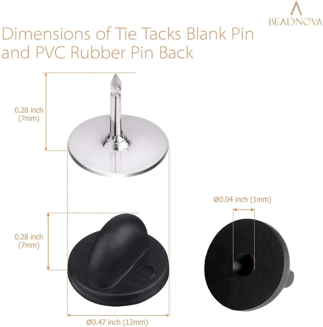50 Pairs Pin Backings Tie Tacks Blank Pins with Rubber Backings Pinbacks for Crafts Silver Black, 50 Sets