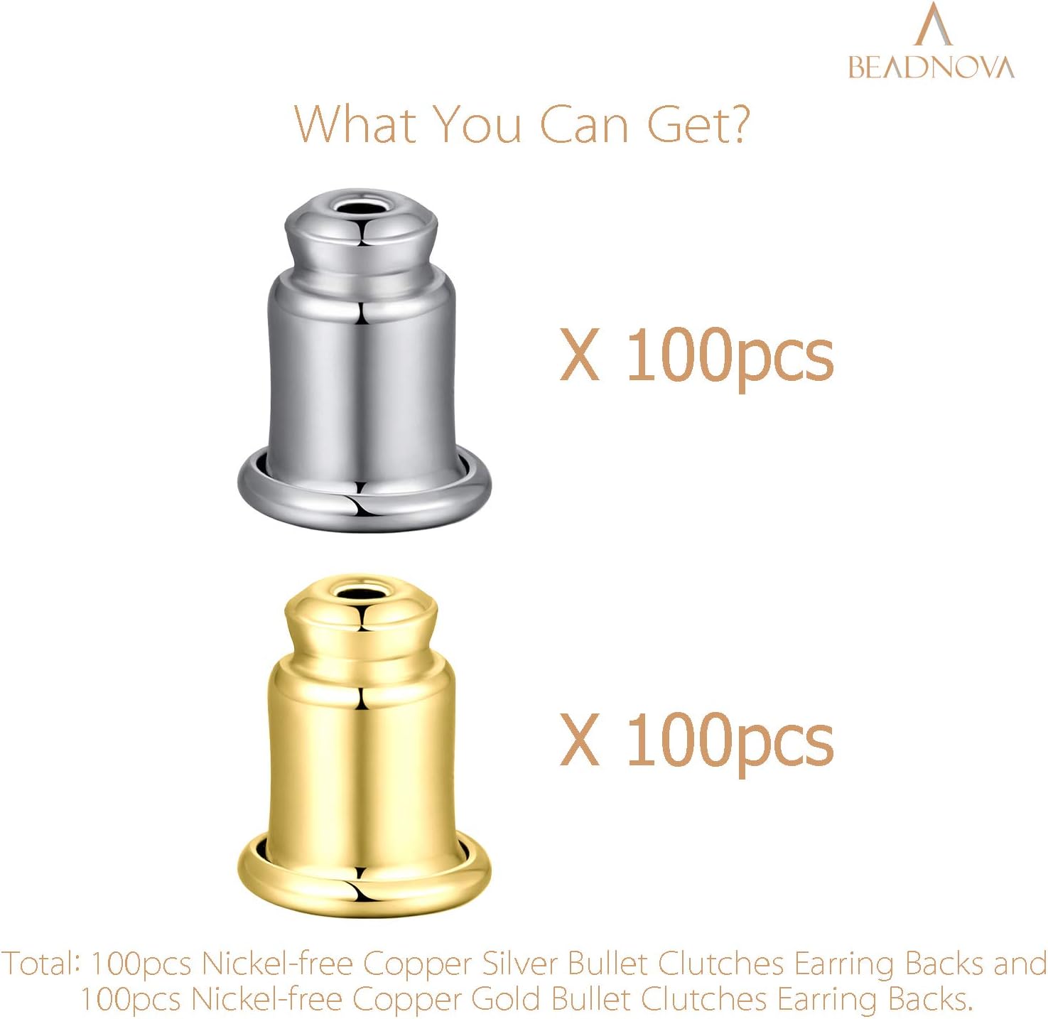 Safety Backs for Earrings Secure Earring Backs Replacements Hypoallergenic Pierced Ear Stud Stoppers for Studs Lock Earstud Backings for Posts 200pcs, Silver and Gold