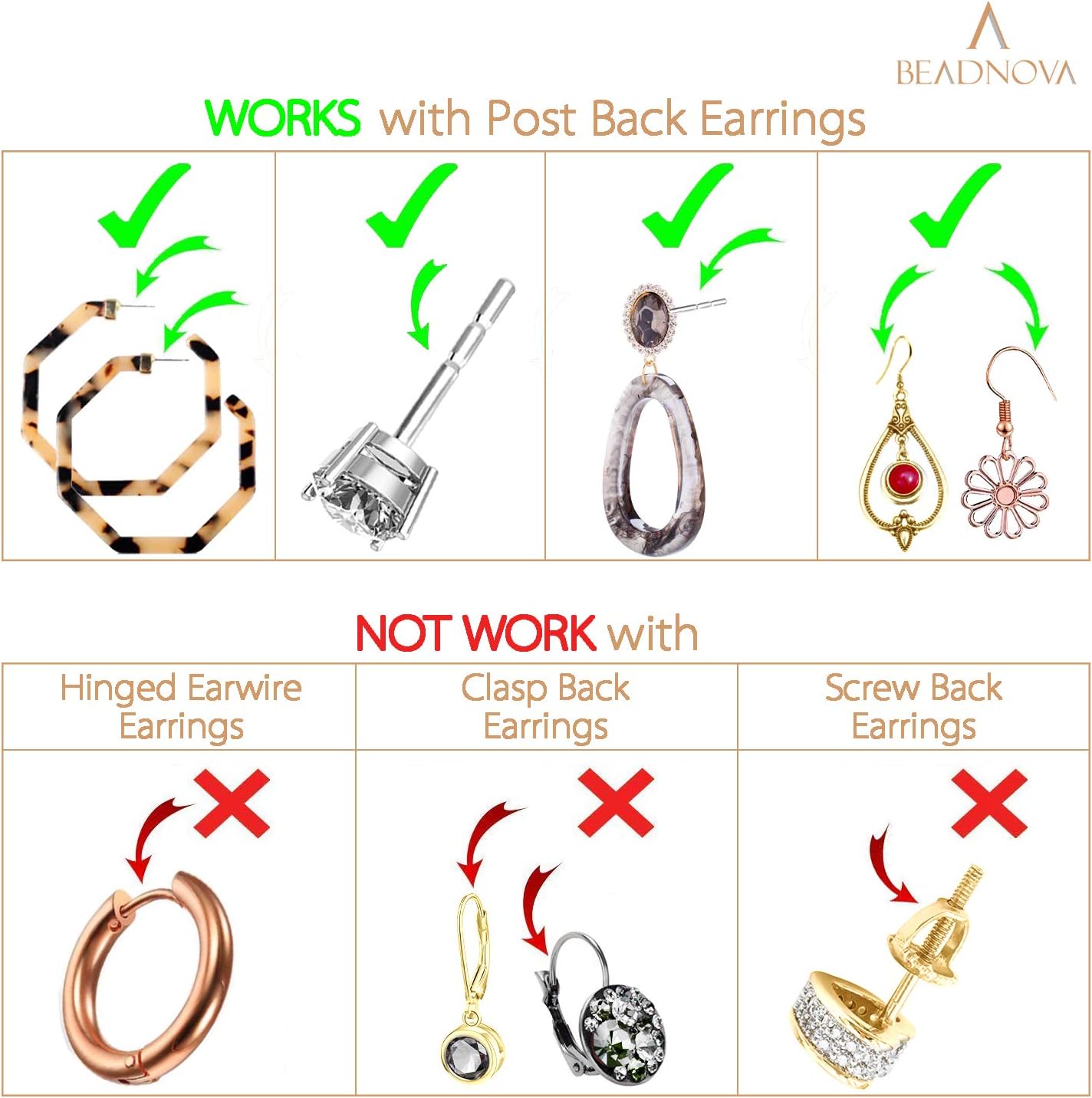 Safety Backs for Earrings Secure Earring Backs Replacements Hypoallergenic Pierced Ear Stud Stoppers for Studs Lock Earstud Backings for Posts 200pcs, Silver and Gold