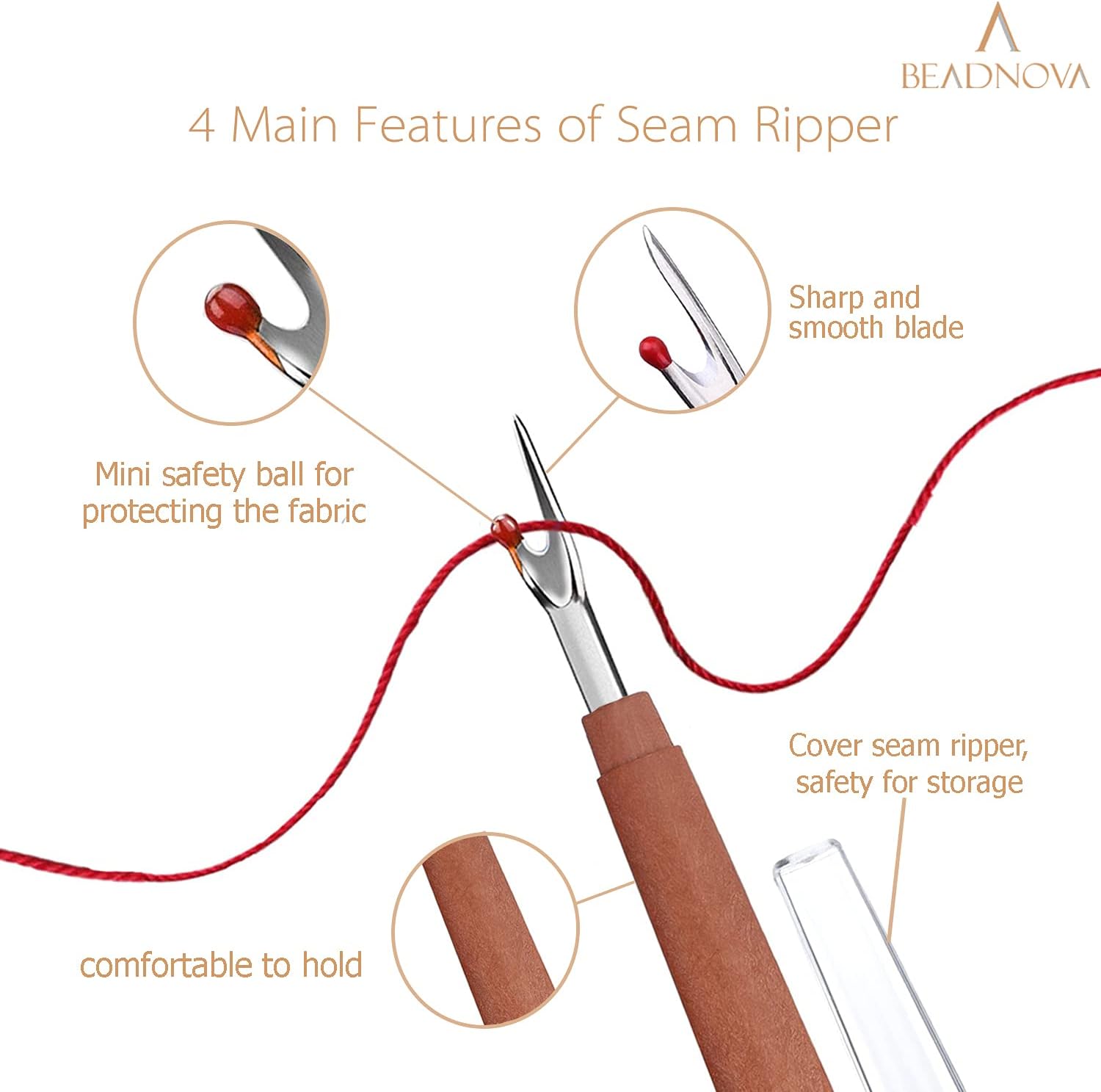 Seam Ripper 6pcs Wooden Style Plastic Thread Cutter Stitch Remover Large Thread Remover Stitch Eraser Tag Ripper for Clothes Crafting Embroidery