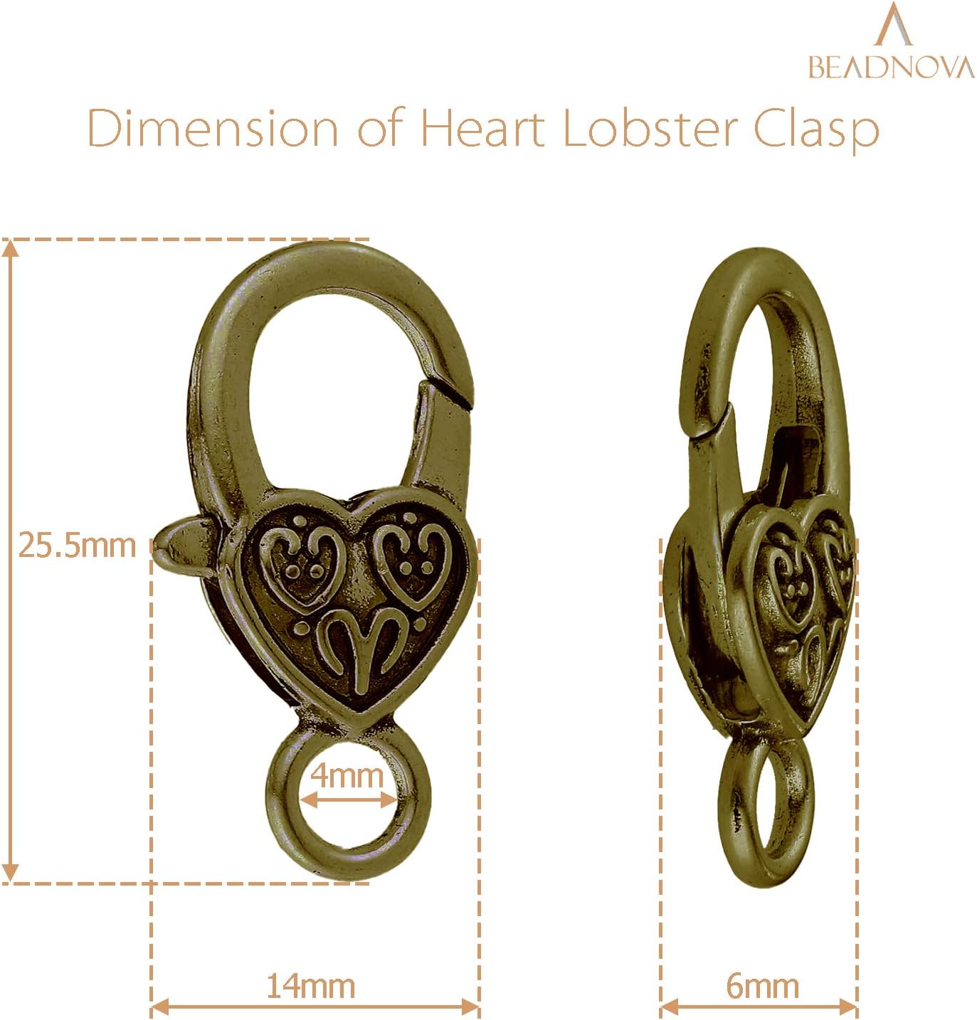 Heart Lobster Clasps 20 Pieces Large Tibetan Antique Heart Lobster Claw Clasps for Jewelry Making Findings Crafts 10pcs Silver, 10pcs Bronze