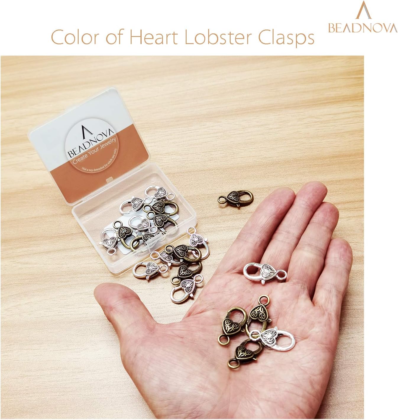 Heart Lobster Clasps 20 Pieces Large Tibetan Antique Heart Lobster Claw Clasps for Jewelry Making Findings Crafts 10pcs Silver, 10pcs Bronze