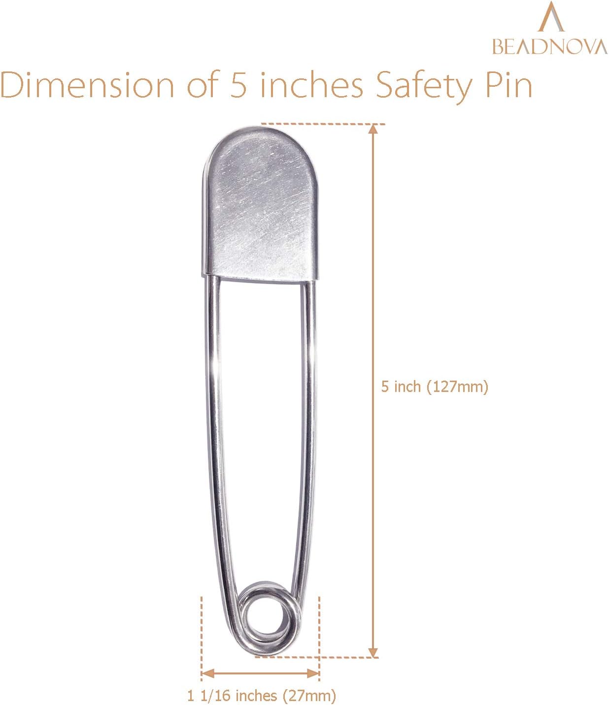 5 Inch Large Safety Pins for Clothes Big Heavy Giant Safety Pin for Fashion, Sewing, Quilting, Blankets, Upholstery, Laundry and Craft 13cm, 5pcs