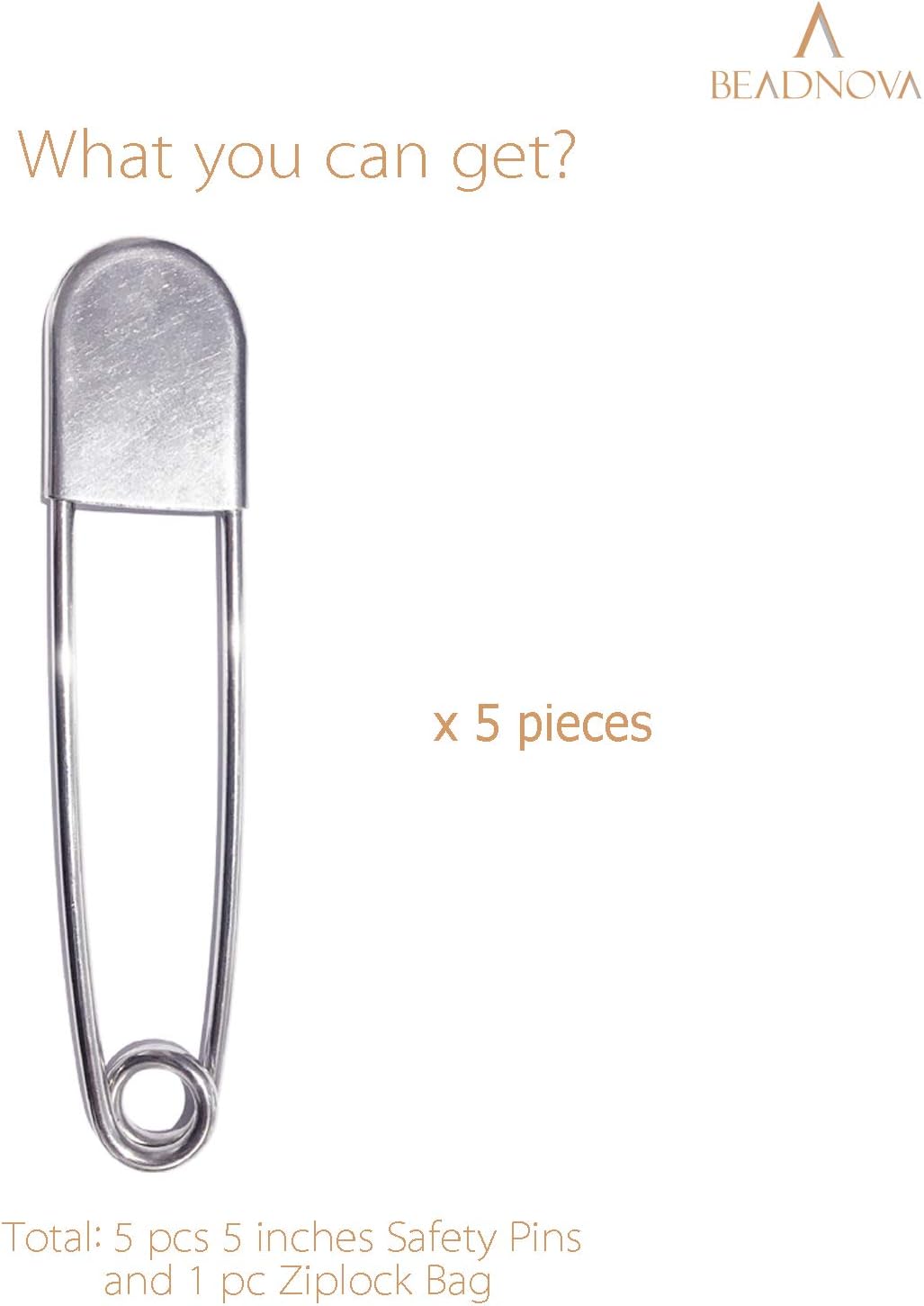 5 Inch Large Safety Pins for Clothes Big Heavy Giant Safety Pin for Fashion, Sewing, Quilting, Blankets, Upholstery, Laundry and Craft 13cm, 5pcs