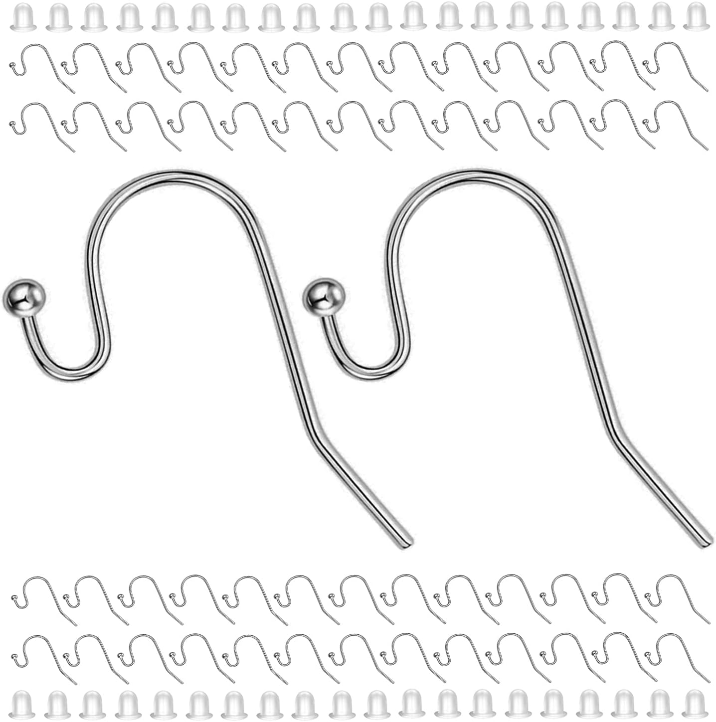 Earring Hooks 150pcs Stainless Steel Ball Dot Ear Wire with Rubber Backs Earwire for Jewelry Making Earring Supplies 150pcs Ear Wire and 150 pcs Backs, Total 300pcs