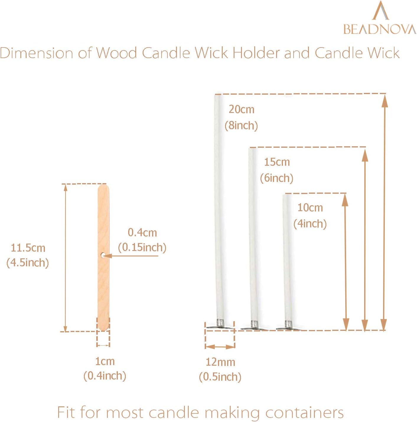 Candle Wicks Set 150 Pcs Candle String Cotton Wicks with 50 Pcs Wooden Holders Centering Device for Making Supplies DIY 4, 6, 8 Inch