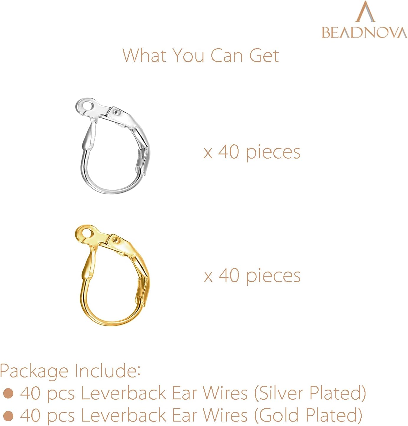 Leverback Earring Hooks 80pcs French Ear Wire Lever Back Earwire for Jewelry Making Crafting Gold and Silver