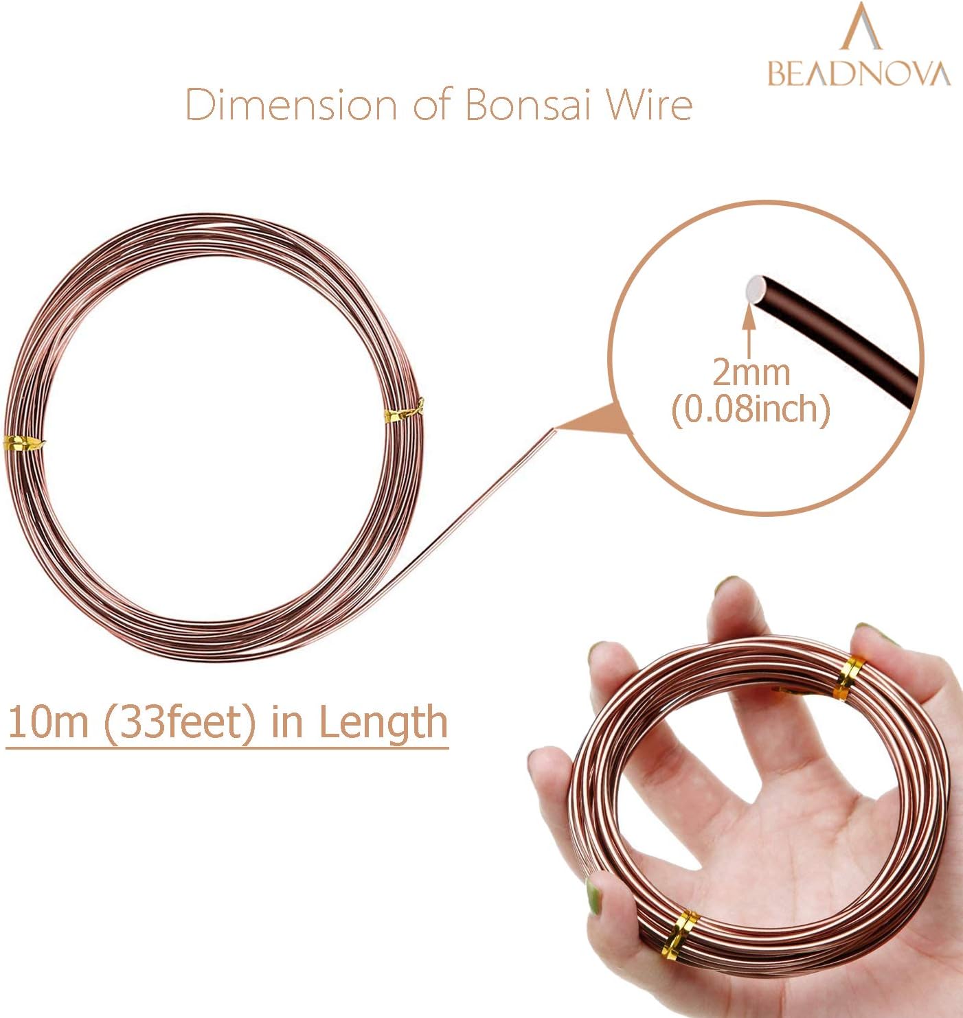 Plant Training Wire 98 Feet Copper Bonsai Tree Aluminium Plant Wire for Training Indoor and Outdoor Copper, 2mm, 30m