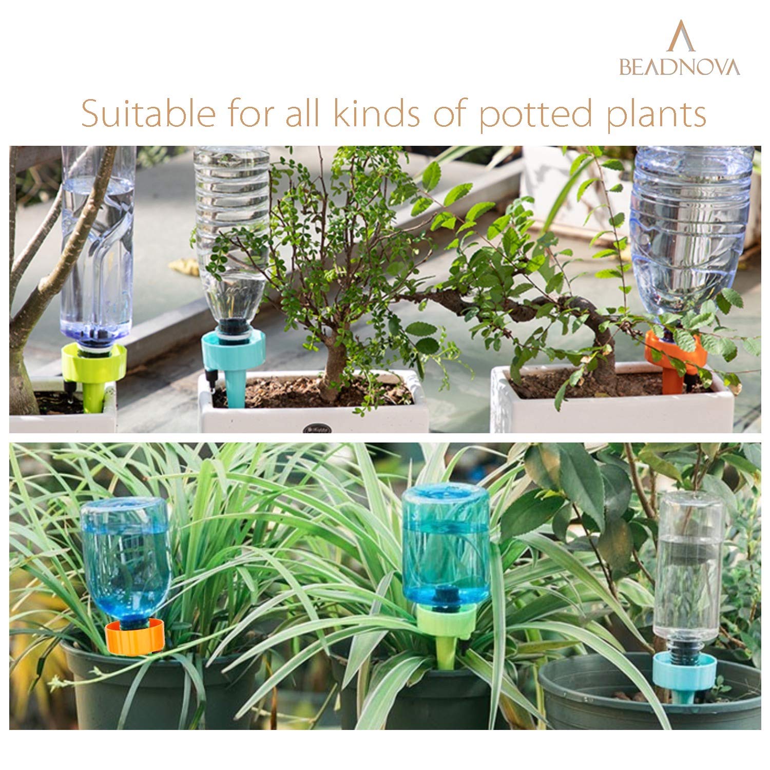 Plant Self Watering Spikes Automatic Irrigation Equipment Adjustable Self Watering Spikes for Plants with Slow Release Control Valve Orange Blue Green, 6pcs