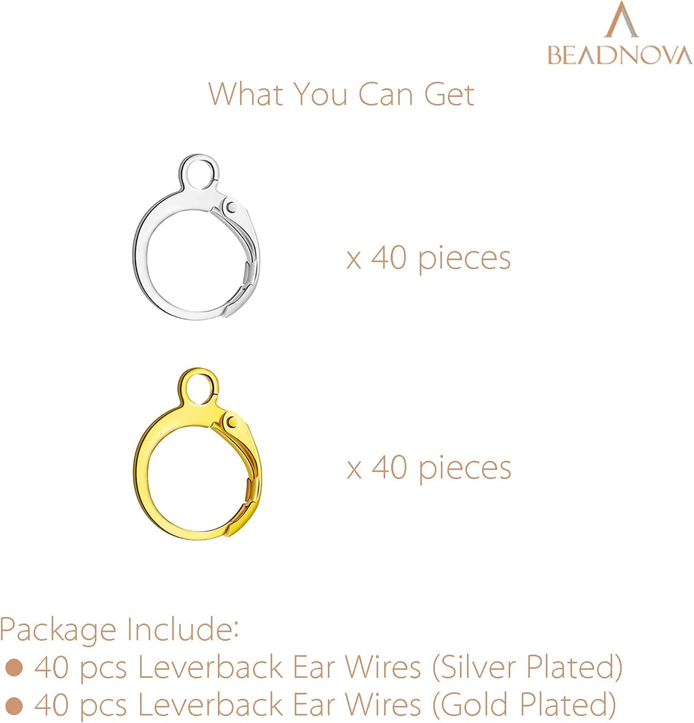 Leverback Earring Hooks 80pcs French Ear Wire Lever Back Earwire for Jewelry Making Crafting Gold and Silver