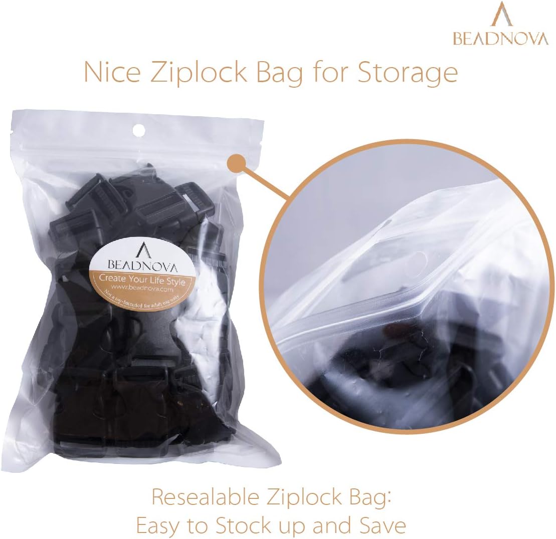 Side Release Buckle 1 Inch Plastic Buckles Clip Adjustable Release for Paracord Webbing Belt Black, 1 Inch, 30 Piece