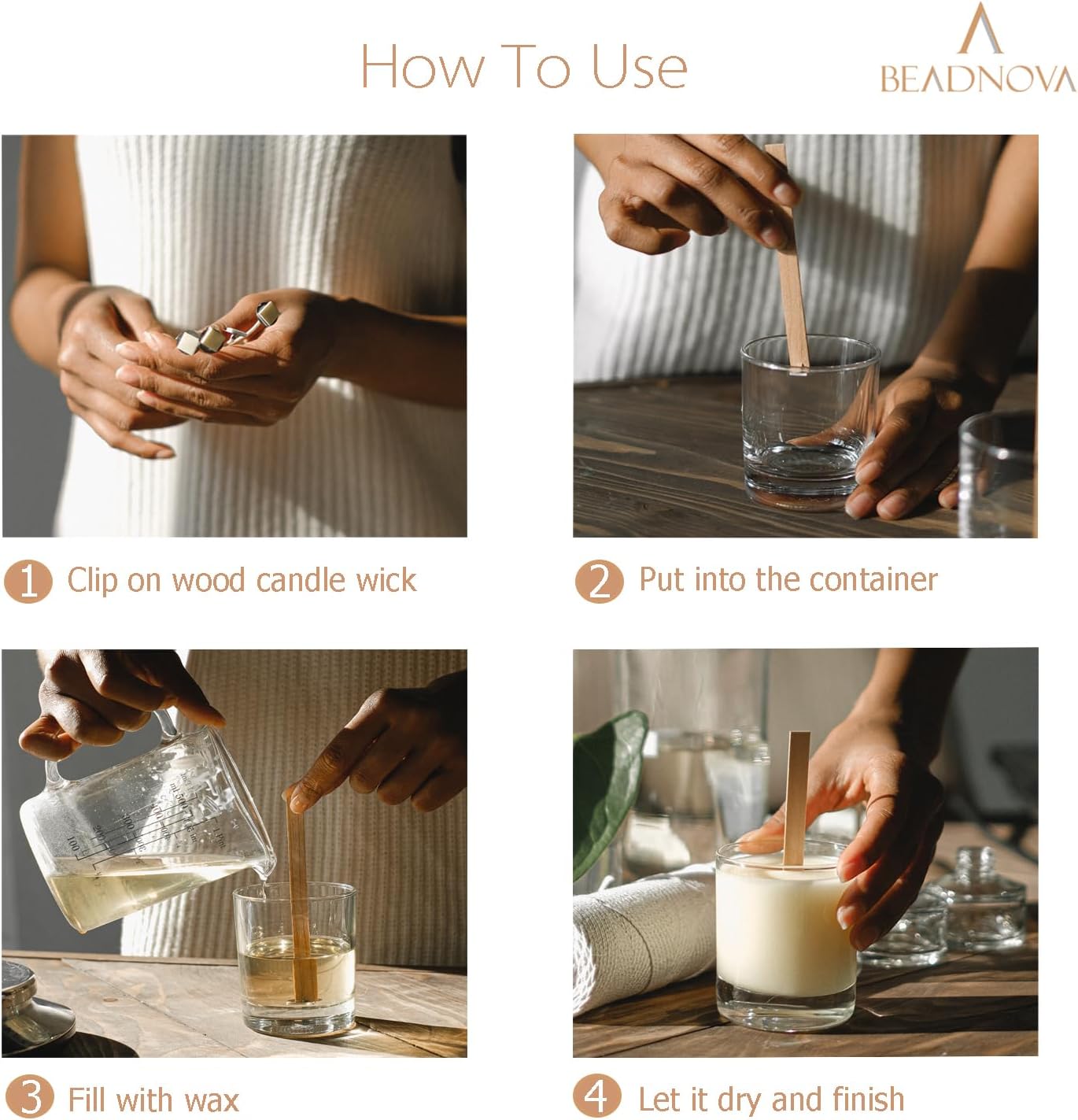 Wood Candle Wick Clips 50pcs Wood Wick Base Sustainer Tabs for Candle Making and DIY 16mm/ 0.6 inch