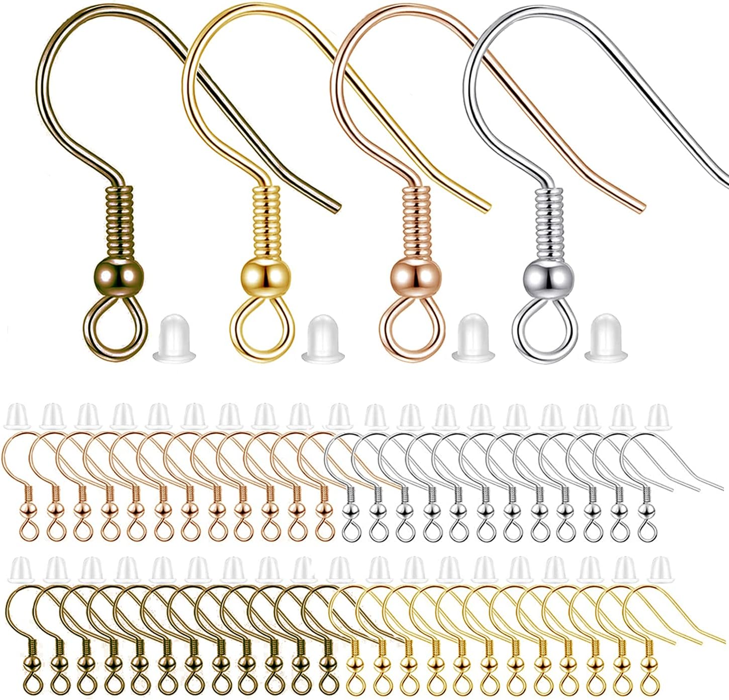 Earring Hooks 200pcs Earring Findings Kits with Backs Fish Hook Ear Wire for Jewelry Making DIY Ear Post Supplies 200pcs Earwires Mix Colors and 200 pcs Backs