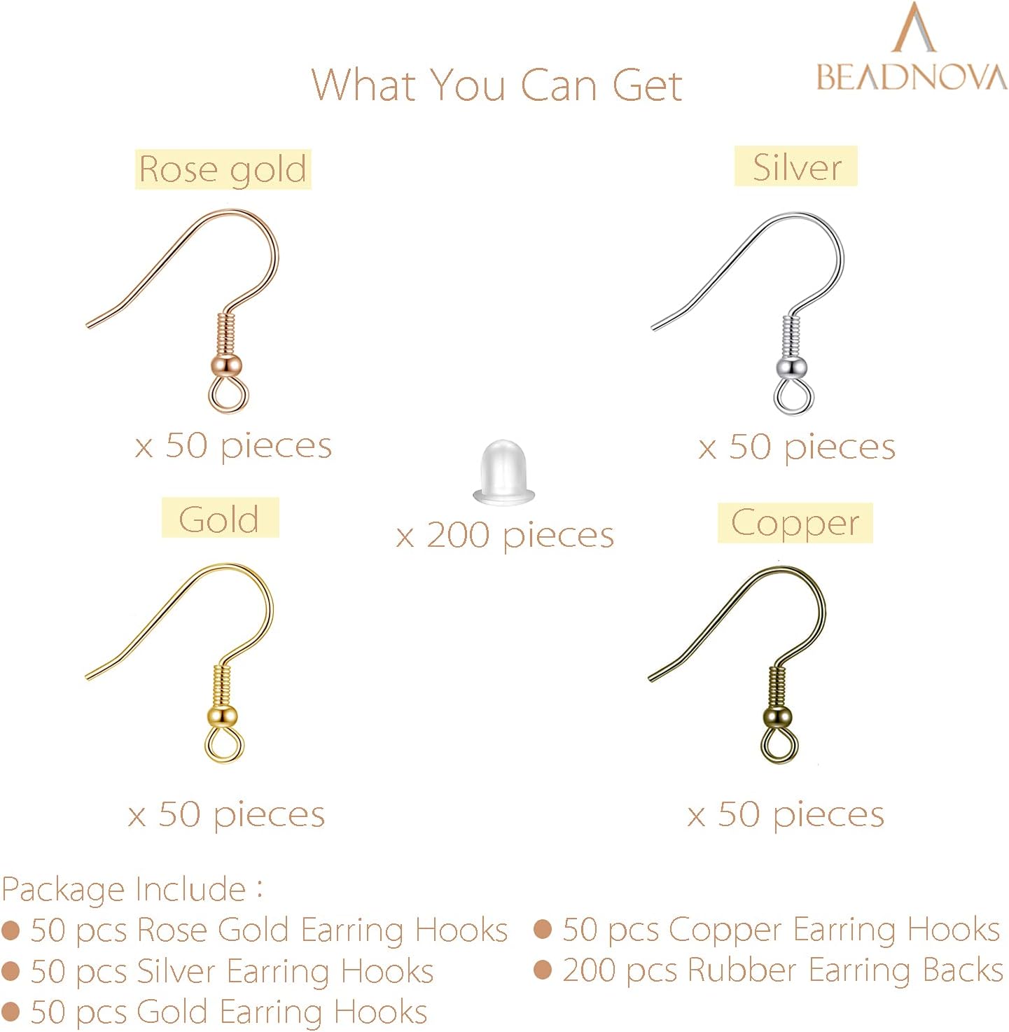 Earring Hooks 200pcs Earring Findings Kits with Backs Fish Hook Ear Wire for Jewelry Making DIY Ear Post Supplies 200pcs Earwires Mix Colors and 200 pcs Backs
