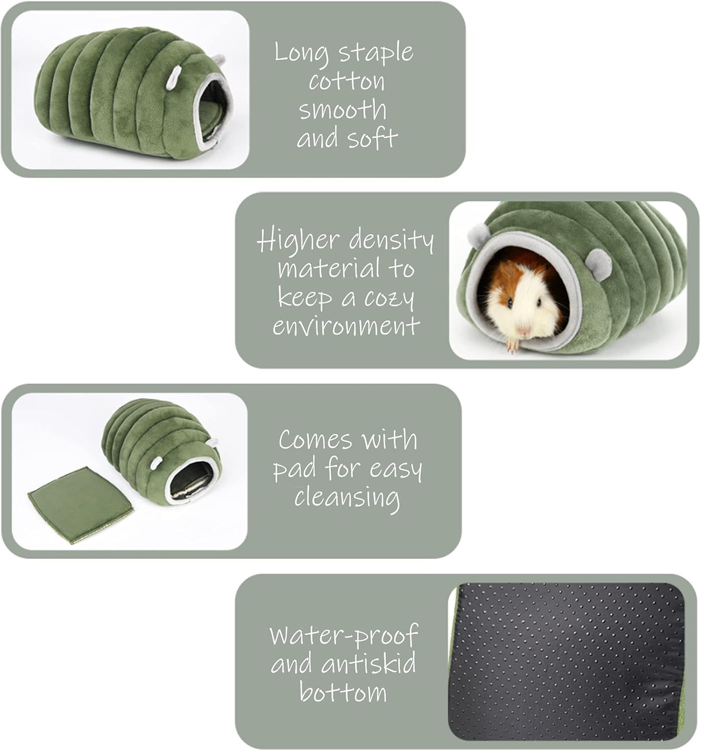 Guinea Pig Hideout Bed Rabbit House Cave Accessories Cozy Hide-Out for Bunny Hedgehog Ferret Chinchilla&Other Small Animals Grey, Caterpillar