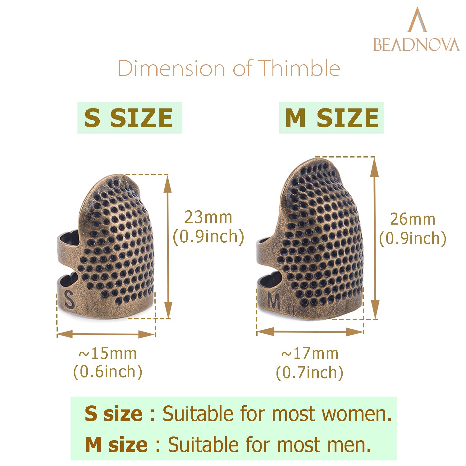 Thimbles for Hand Sewing Thimble Finger Protectors for Sewing Accessories and Tools Thimbles for Hand Quilting Knitting Hand Embroidery Sewing Finger Protector Sizes S and M, 4 Pcs