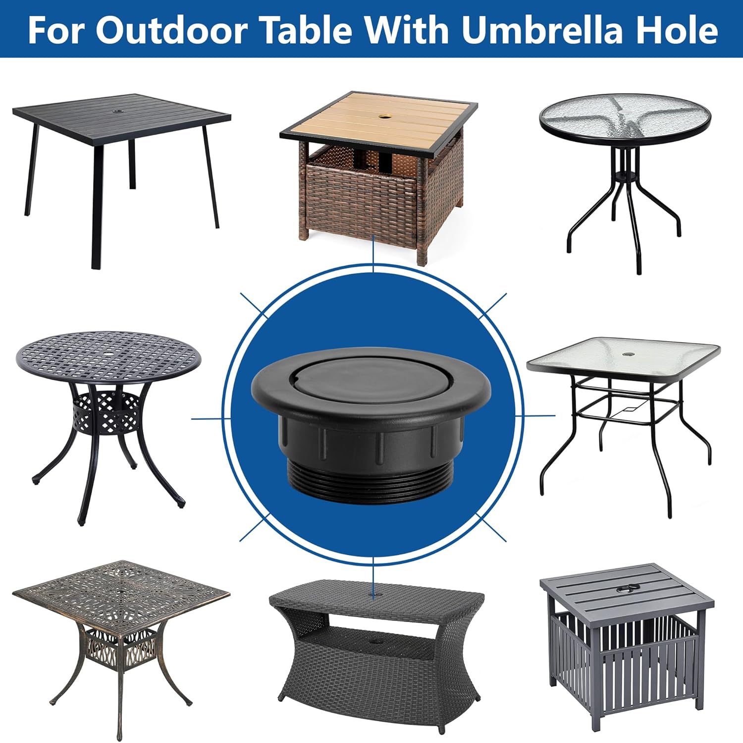2 Pcs 2 Inch Parasol Umbrella Hole Ring Plug and Cap Set, Thicker Patio Table Hole Cover Insert, Deck Table Umbrella Holes Plug Replacement Parts for Outdoor Patio Table Garden Yard