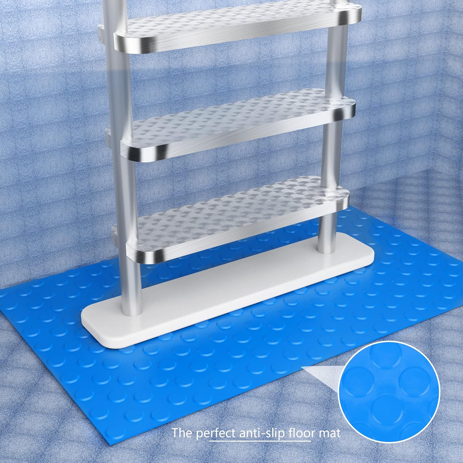 16" x 36" Pool Ladder Mat-Large Swimming Pool Step Mat with Non-Slip Texture-Protective Ladder Pad for Above Ground Pools Liner and Stairs Dots