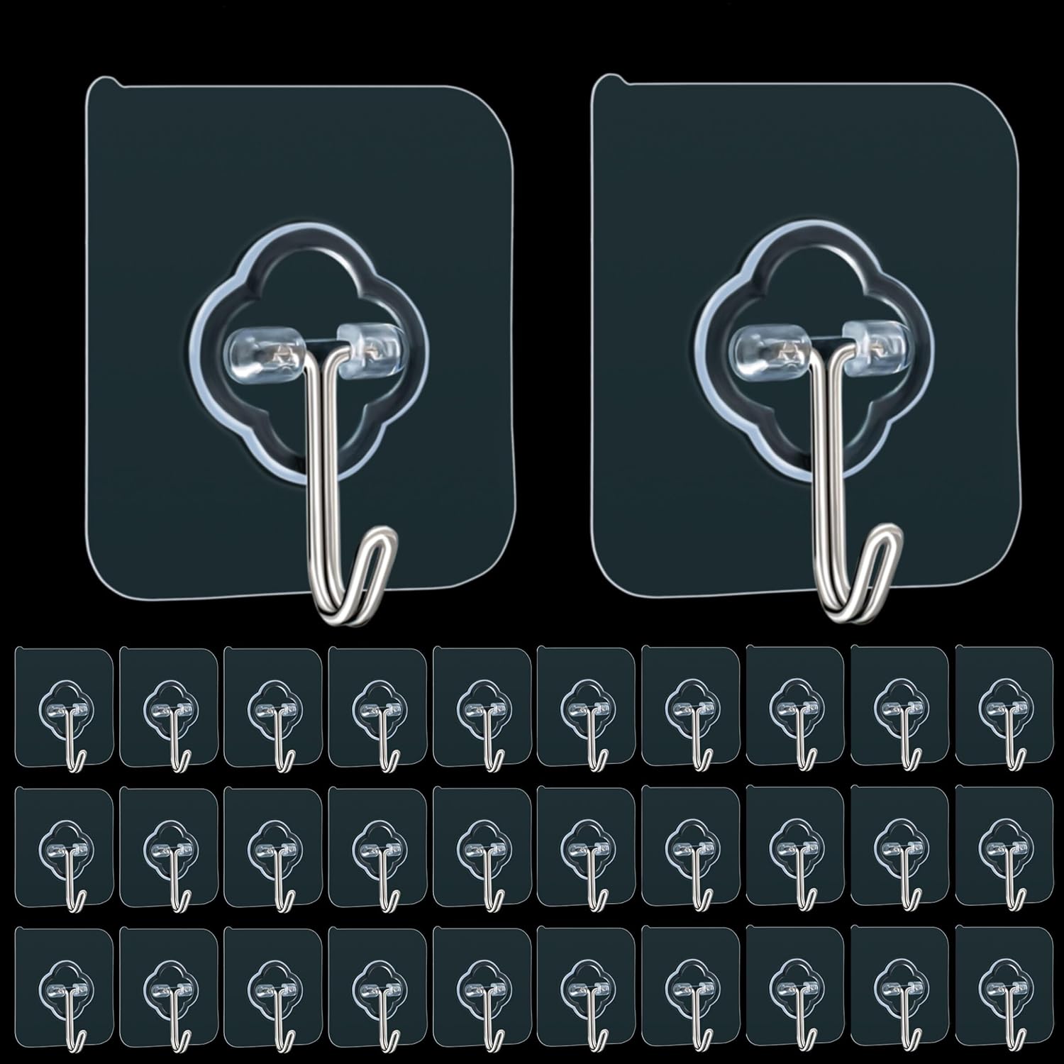 Adhesive Hooks, 32 Pack 33lb Max Sticky Hooks, Transparent Reusable Removable Adhesive Hooks for Hanging, Wall Hooks for Hanging Can be Use for Kitchen Bathroom Shower Outdoor Home Improvement