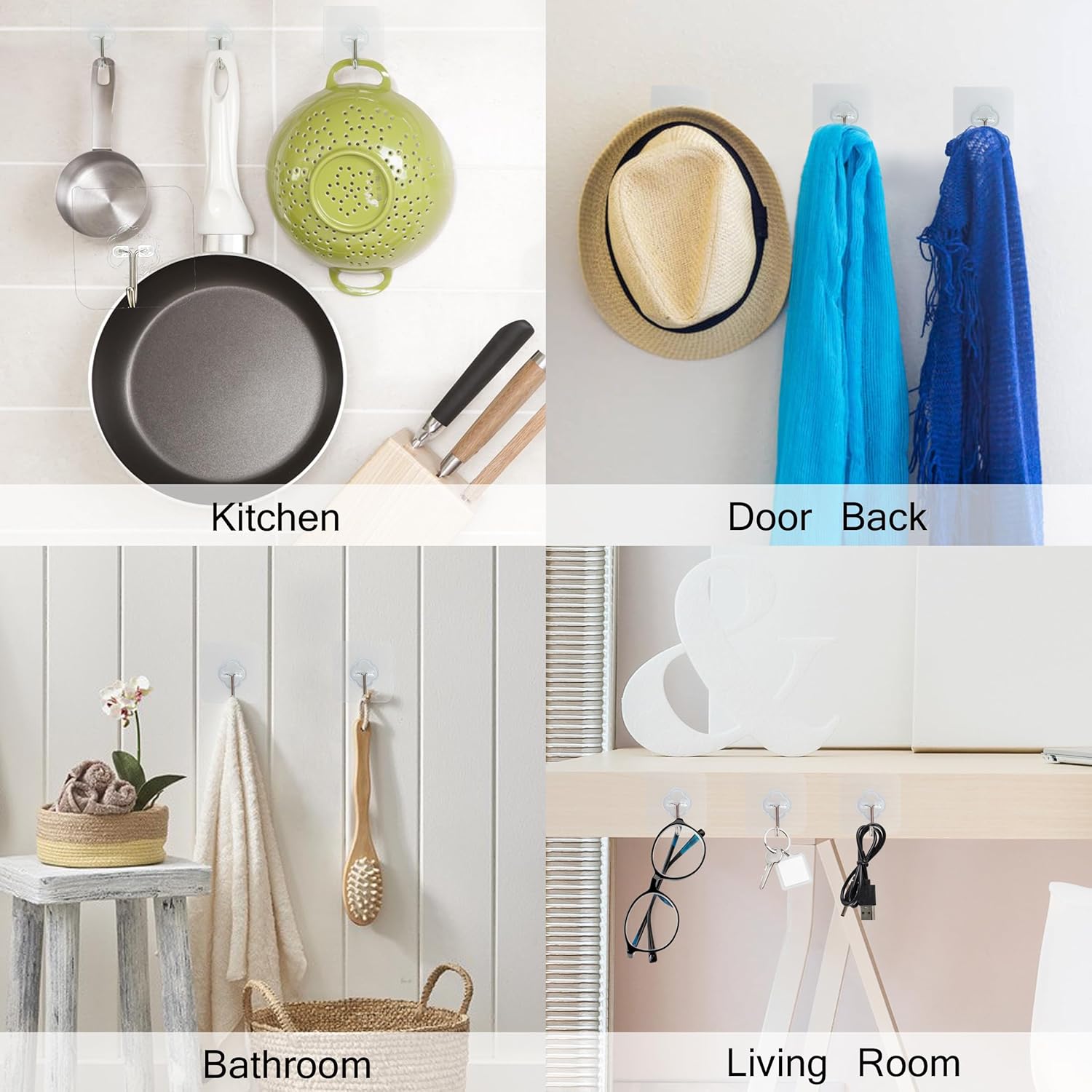 Adhesive Hooks, 32 Pack 33lb Max Sticky Hooks, Transparent Reusable Removable Adhesive Hooks for Hanging, Wall Hooks for Hanging Can be Use for Kitchen Bathroom Shower Outdoor Home Improvement