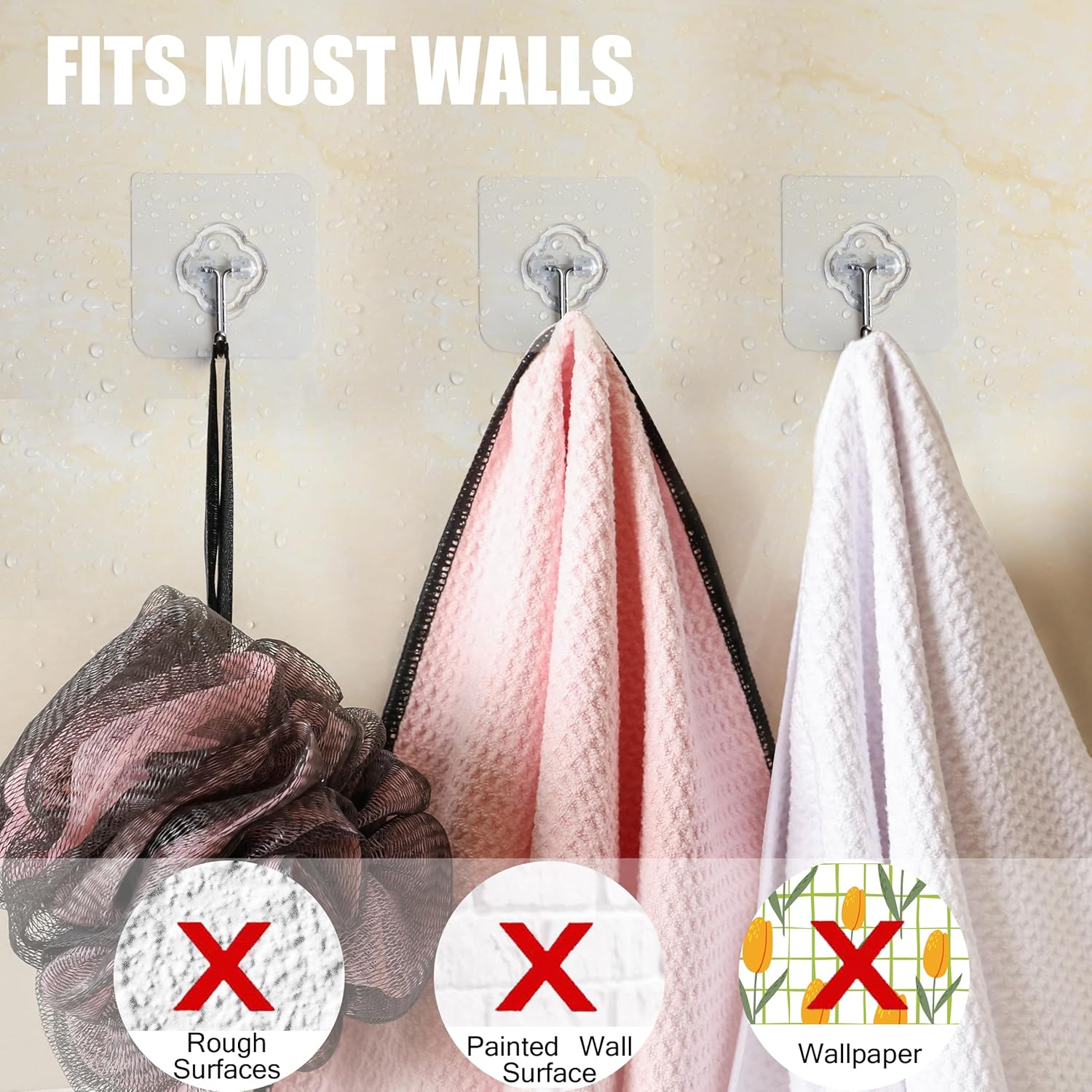 Adhesive Hooks, 32 Pack 33lb Max Sticky Hooks, Transparent Reusable Removable Adhesive Hooks for Hanging, Wall Hooks for Hanging Can be Use for Kitchen Bathroom Shower Outdoor Home Improvement