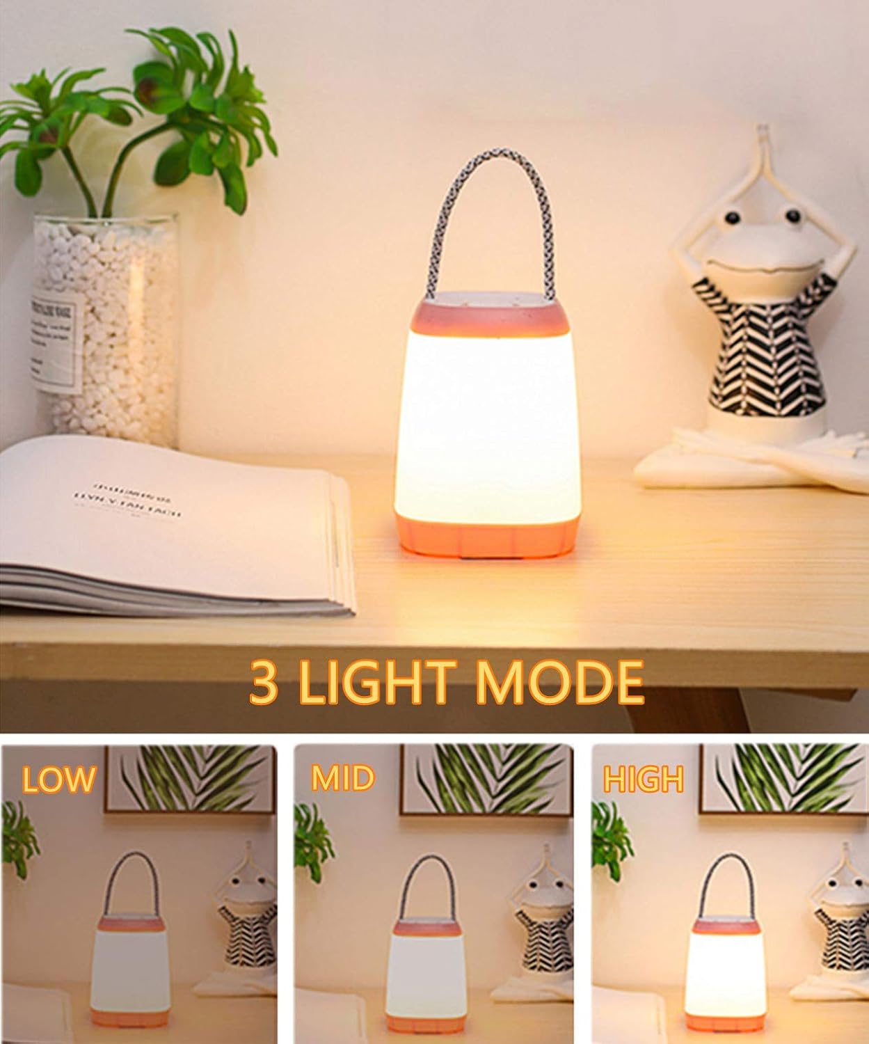 Night Light for Kids, USB Rechargeable Nursery Lamp Portable Camping Lantern with 3 Light Modes for Camping,Emergency,Bedroom,Indoor and Outdoor Pink, 1 Pack