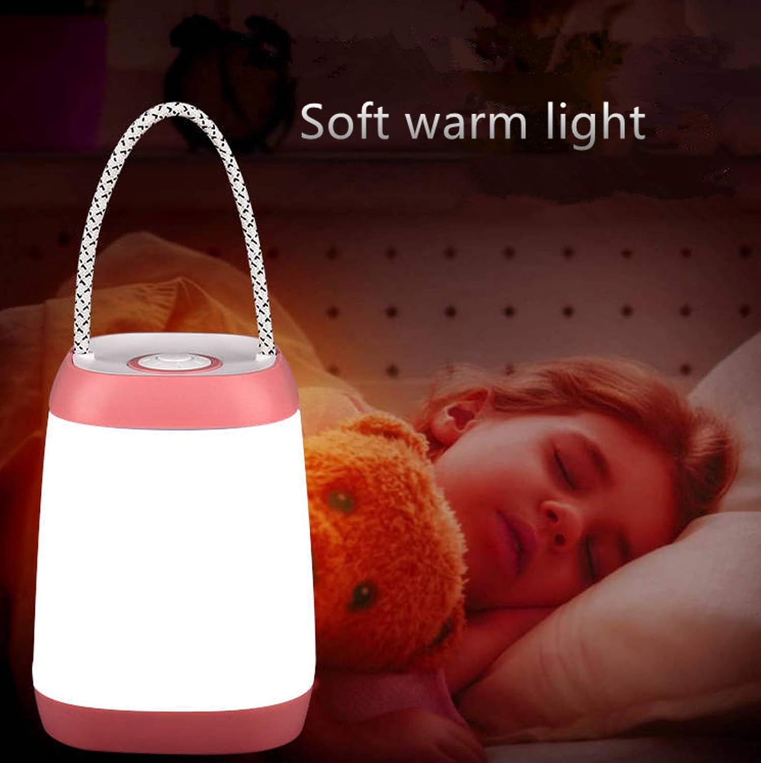 Night Light for Kids, USB Rechargeable Nursery Lamp Portable Camping Lantern with 3 Light Modes for Camping,Emergency,Bedroom,Indoor and Outdoor Pink, 1 Pack