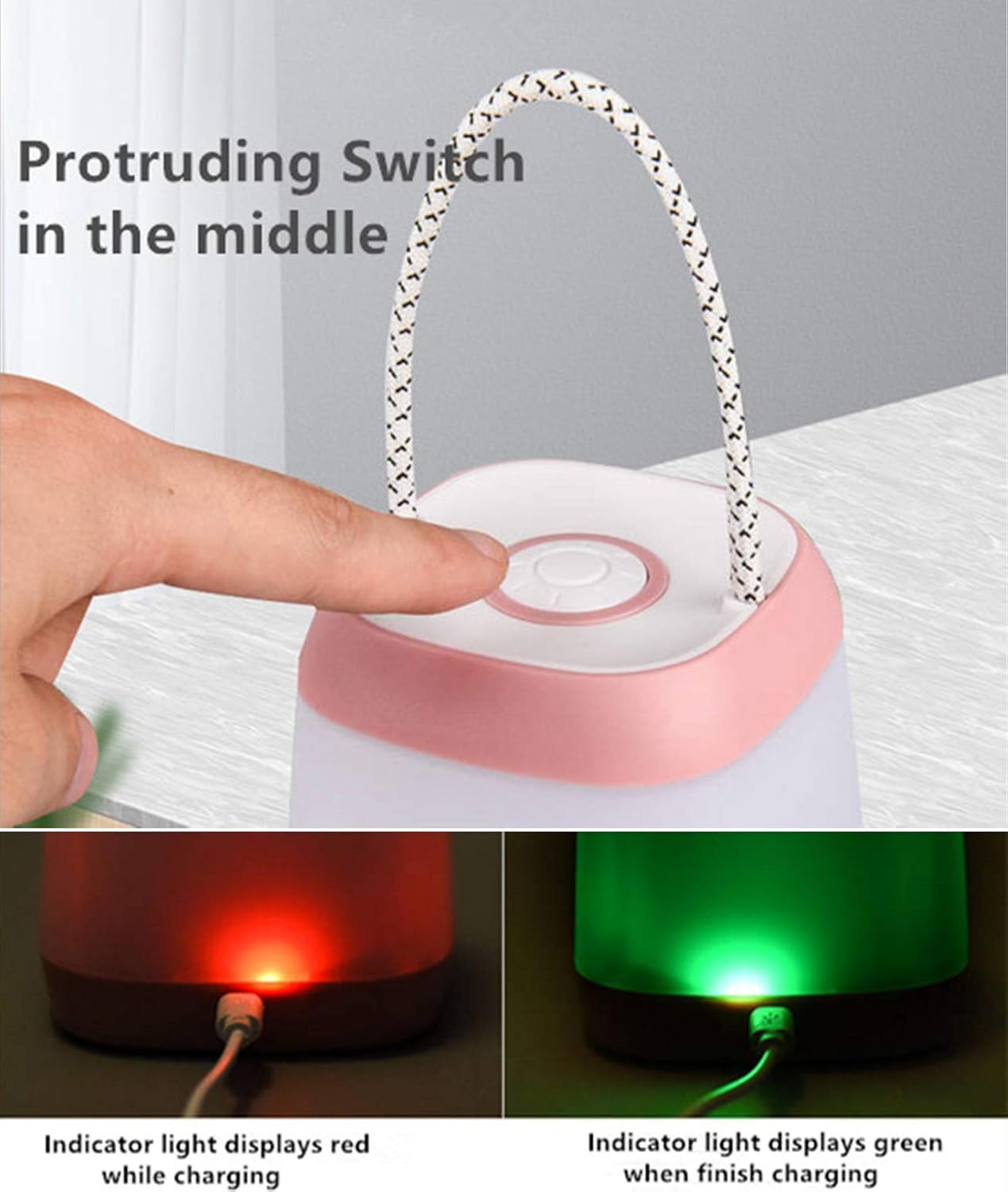 Night Light for Kids, USB Rechargeable Nursery Lamp Portable Camping Lantern with 3 Light Modes for Camping,Emergency,Bedroom,Indoor and Outdoor Pink, 1 Pack