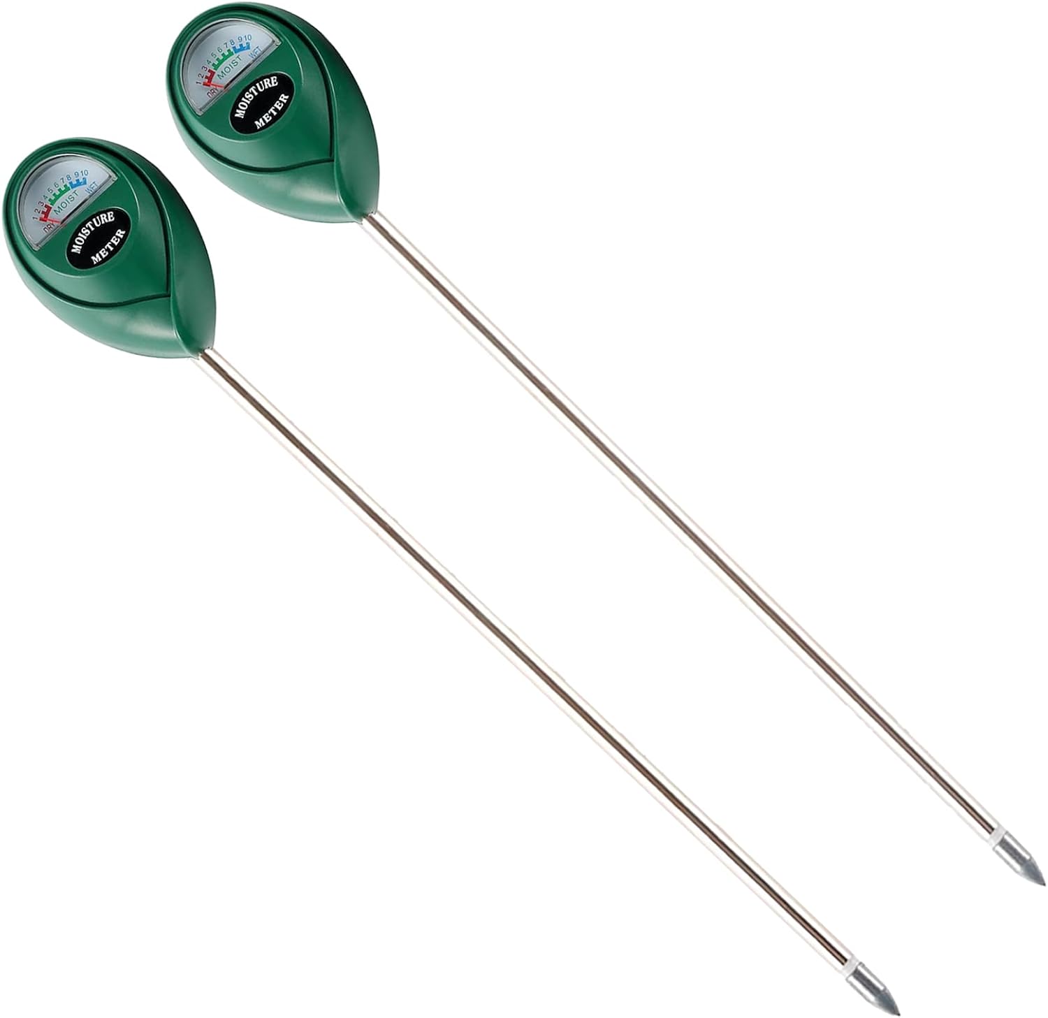 Extended Long Probe Soil Moisture Meter, 2 Pack Plant Water Meter Soil Meter Moisture Sensor Hygrometer for Indoor Outdoor Plant Care,No Battery Needed Green