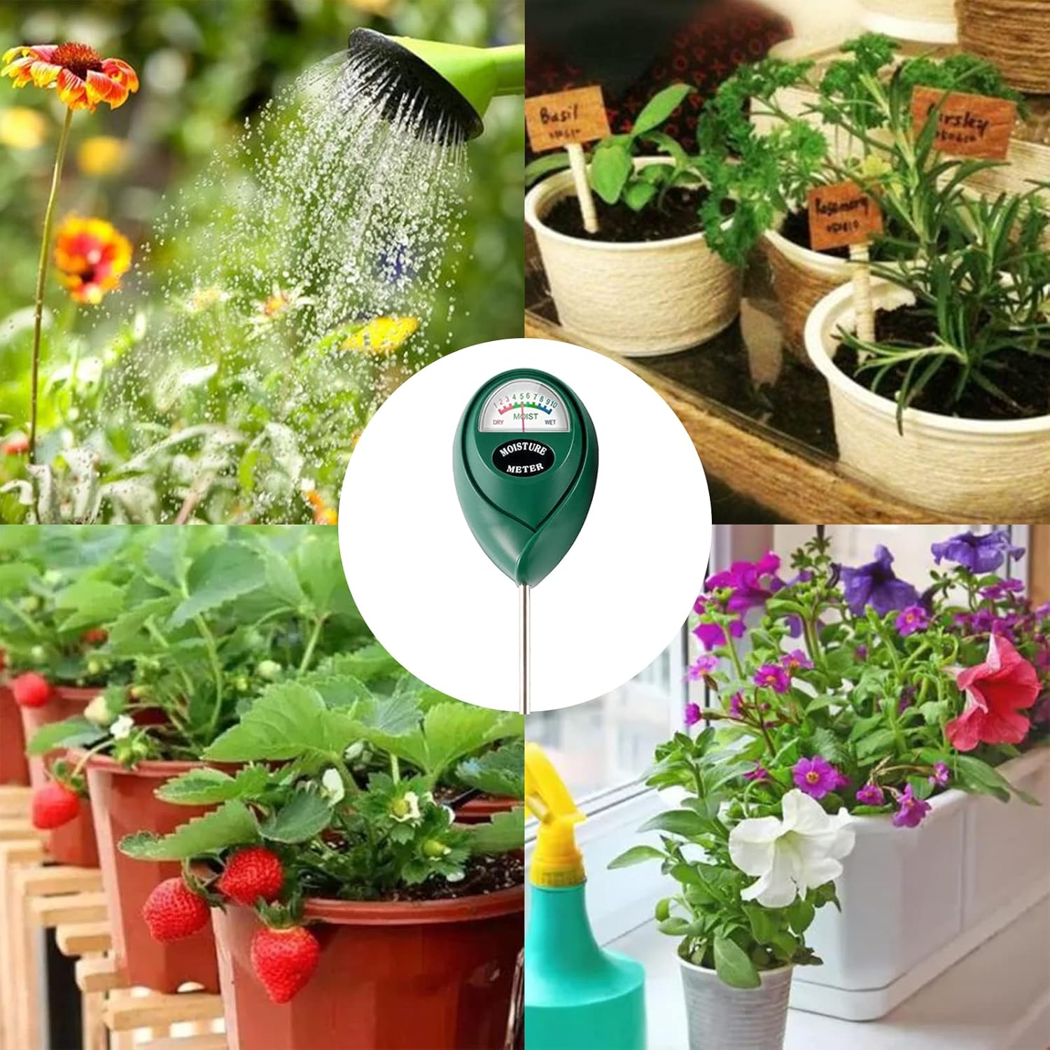 Extended Long Probe Soil Moisture Meter, 2 Pack Plant Water Meter Soil Meter Moisture Sensor Hygrometer for Indoor Outdoor Plant Care,No Battery Needed Green