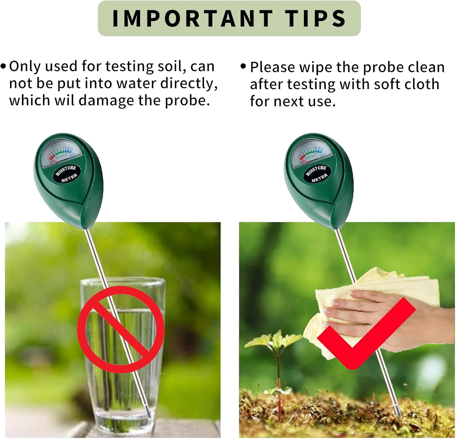 Extended Long Probe Soil Moisture Meter, 2 Pack Plant Water Meter Soil Meter Moisture Sensor Hygrometer for Indoor Outdoor Plant Care,No Battery Needed Green